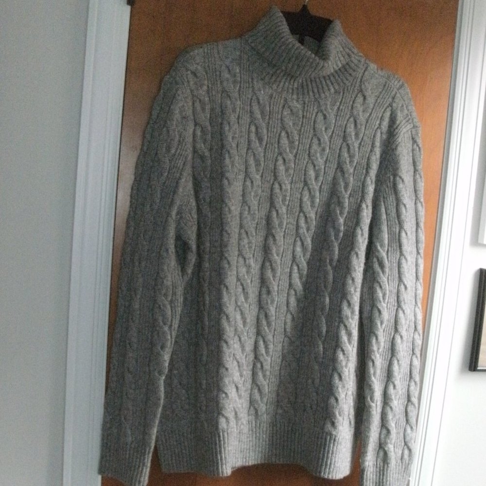 Express Gray Cable Knit Wool Blend Pullover Turtl… - image 1